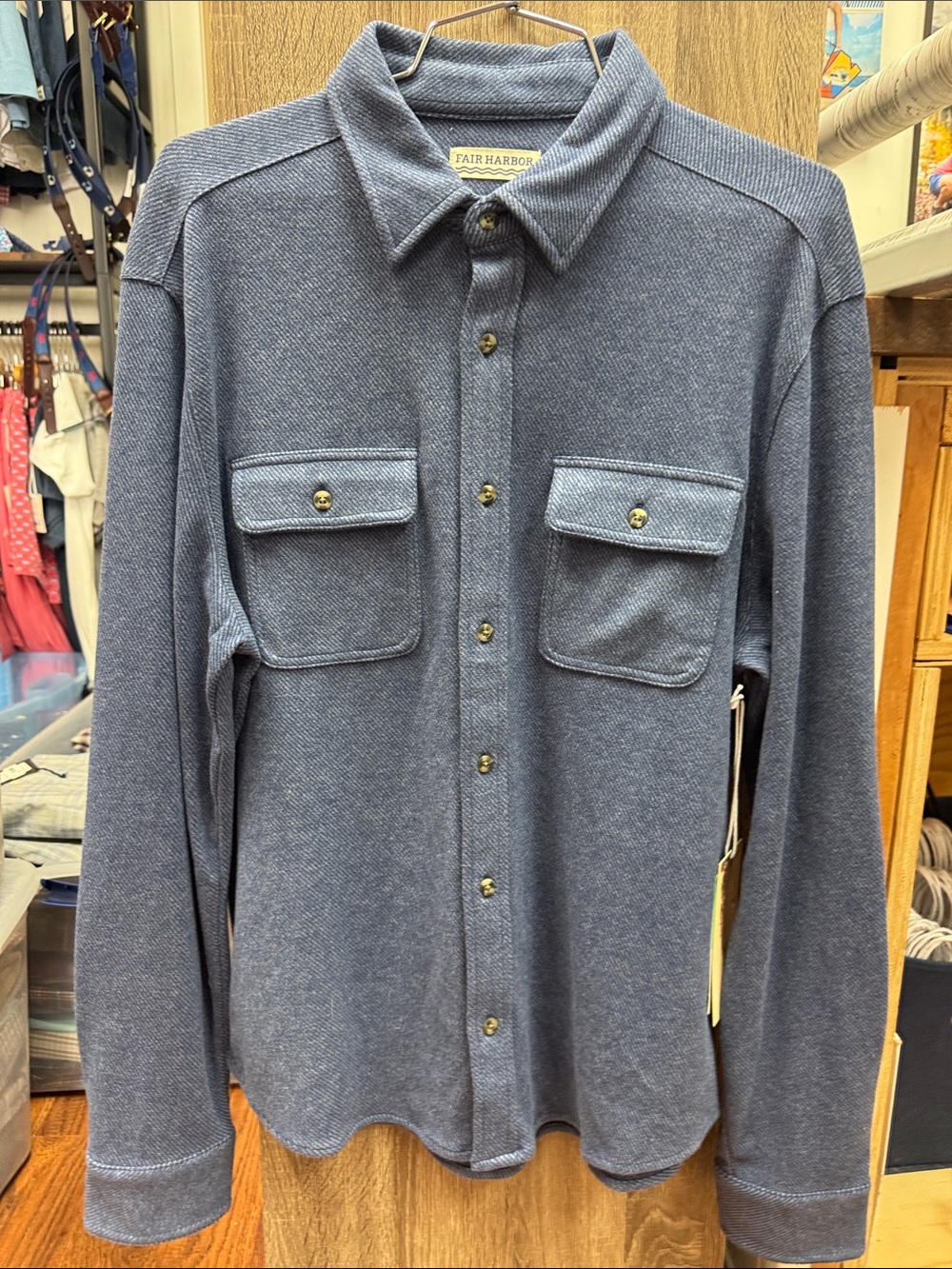 Fair Harbor Men's Button-Down Shirt in Heather Navy
